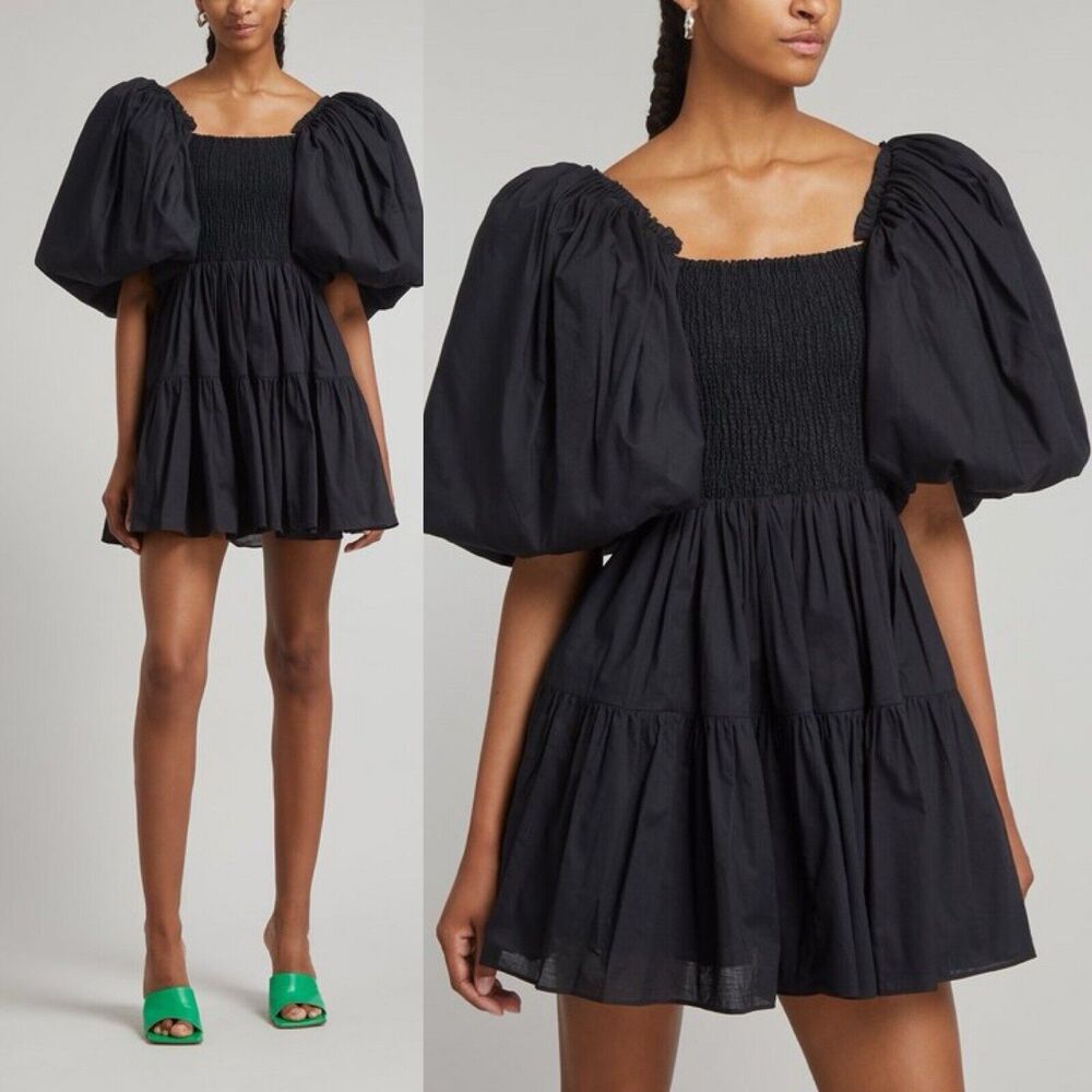 Aje Black Puff-Sleeve Mini Dress